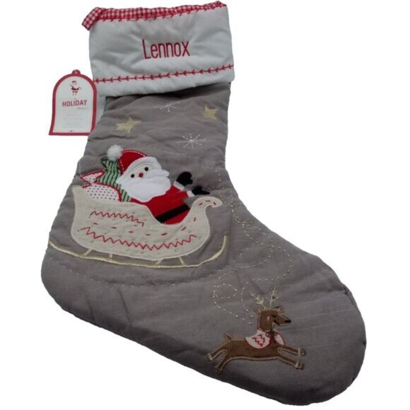 Pottery Barn Lennox Stocking Santa Reindeer Sleigh Holiday Christmas Quilted - Picture 11 of 11